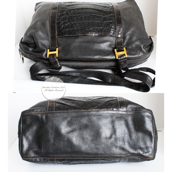 Gucci Duffle Bag Black Crocodile and Kid Leather Large Hobo Vintage 1984 + COA - Picture 12 of 17